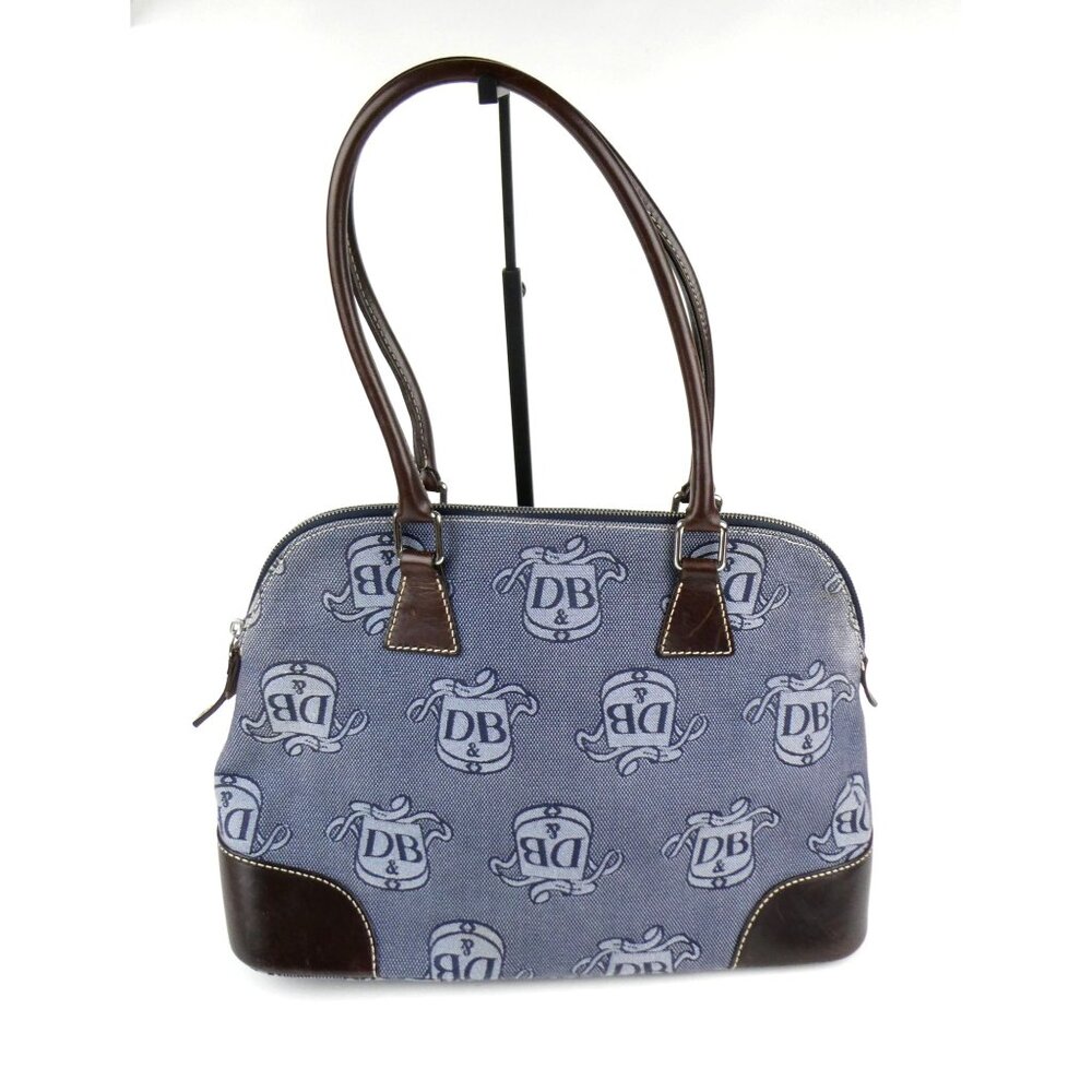 Dooney & Bourke Blue Signature Logo Leather Trim & Handles Satchel Bag